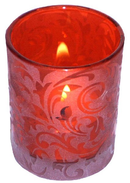 TEELICHGLAS ROT GEFROSTET