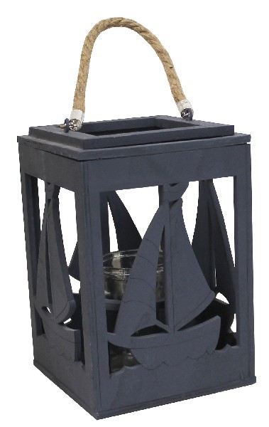 LATERNE,HOLZ,BLAU,22CM,2F