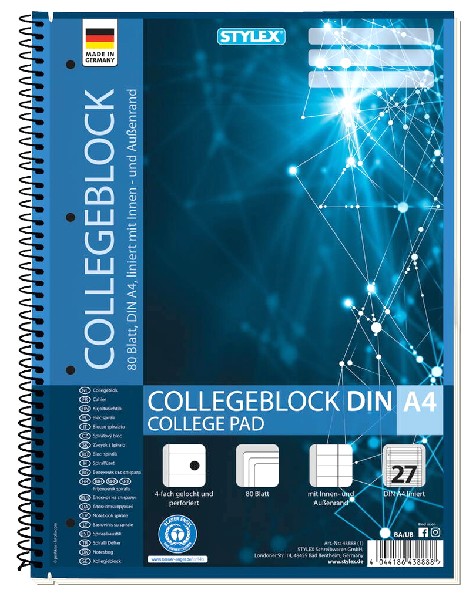 COLLEGEBLOCK A4 80BL. LIN